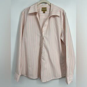 Gold Label Investments Non Iron Button Down‎ Shirt, Pink Stripes, size 14